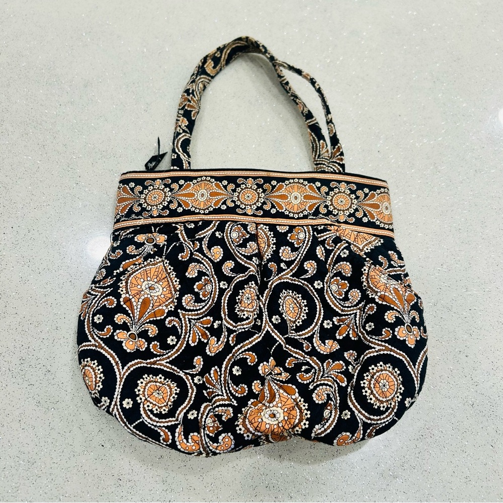 Vera Bradley Black and Orange Paisley Quilted Shoulder Bag